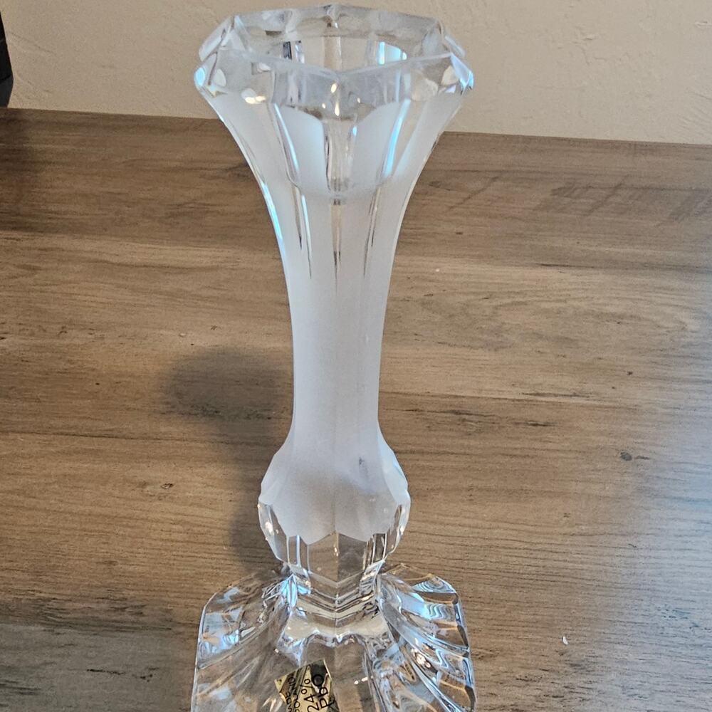 Vintage Polish Lead Crystal Tulip Candlestick Holder Taper 24% PbO Poland MCM - Picture 5 of 11